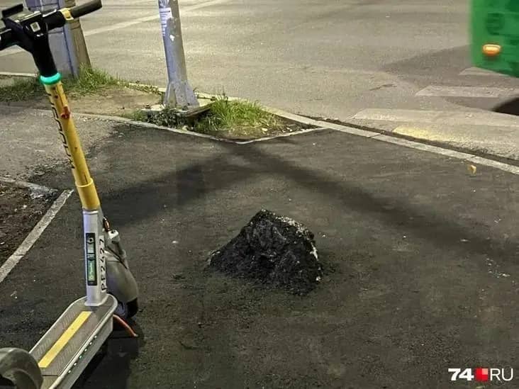 В Челябинске асфальт уложили поверх торчащего булыжника на Копейском шоссе
